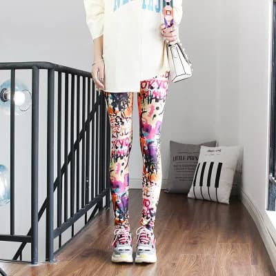 Women Leggings High Waist Cartoon Comic Beauty Print Trousers Soft Female Casual Elastic Pant