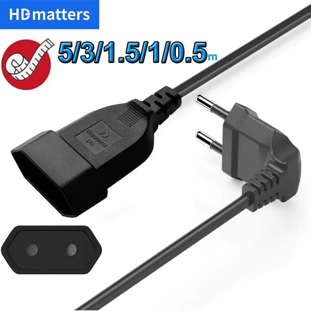 EU 2-Prong Angled Power Extension Cord