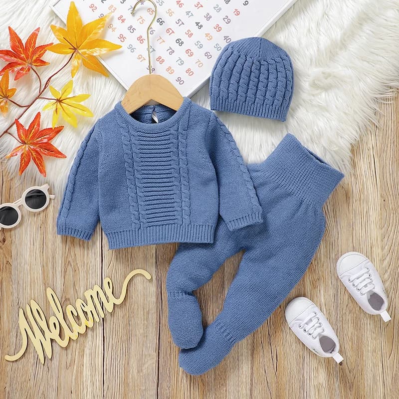 Kids Autumn Winter Blue Sweater Pants Set