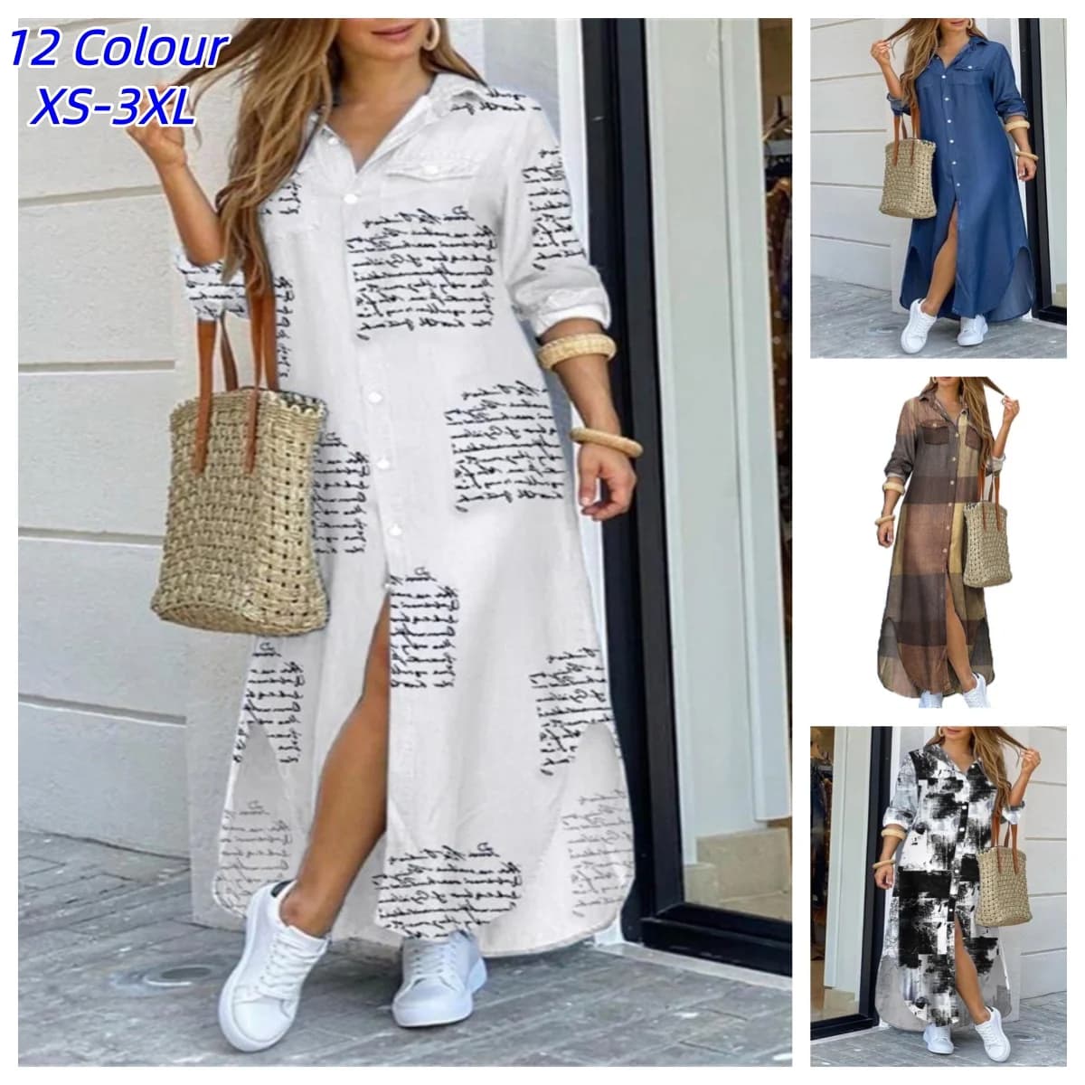 Women's Loose Literary Print Long Shirt Dress