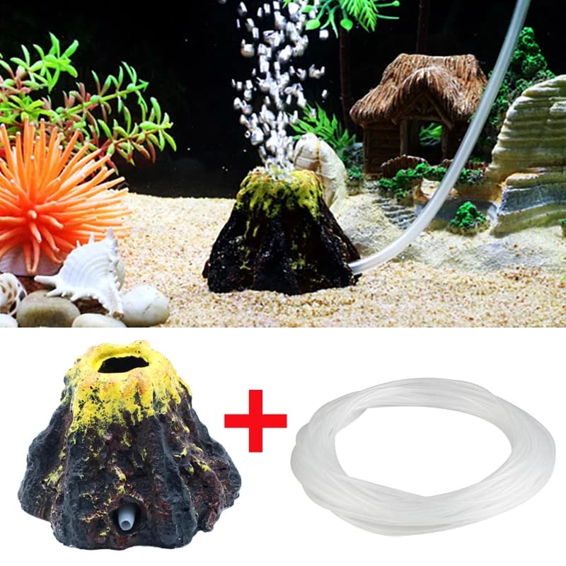 Fish Tank Volcano Ornament With Aeration Pump